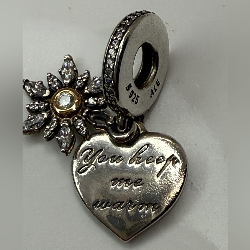 Retired Pandora You Keep Me Warm Snowflake Heart Dangle | S925 ALE | Two-Tone